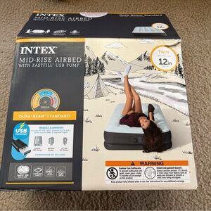 Intex Mid-Rise Airbed with FastFill USB Pump - Gray